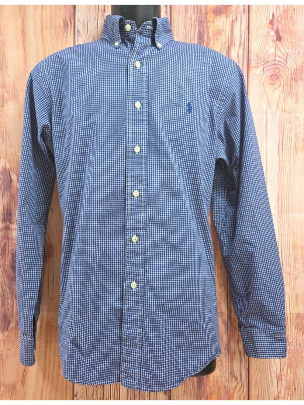 Ralph Lauren Mens Custom Fit Button-Down Shirt Medium Blue Check
